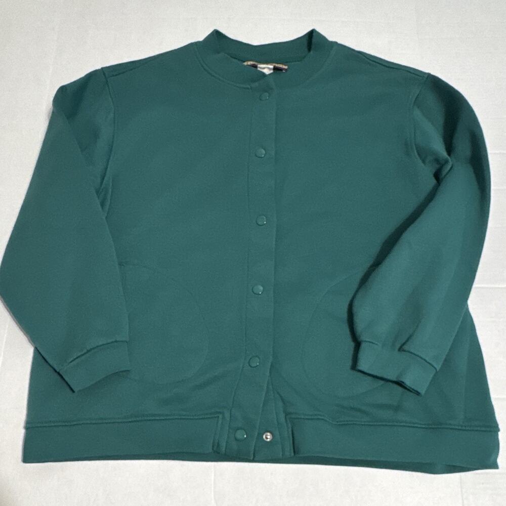 Tudor Court Women's Green Solid Snap-Front Cardigan Sweatshirt w/ Pockets
